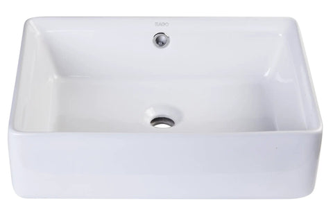 20 Inch Rectangular Ceramic Above Mount Bathroom Sink White, Sleek Modern Porcelain Basin With Rear Center Drain And Chrome Overflow