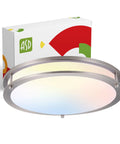 Lit 16 Inch Round Flush Mount Ceiling Light With 3CCT Dimmable LED 24W 1854 Lumens 3000K To 5000K Nickel Finish shown with box
