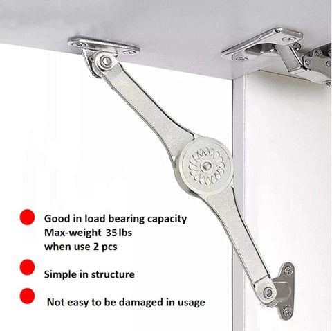 QBOSO heavy-duty lid stay hinge pair, silver metal 110° folding lid support mounted to cabinet lid
