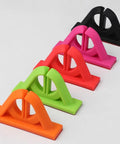Colorful silicone rod racks in orange, green, red, pink, and black. Ideal for rod storage, including Six Pack Red Silicone Adhesive Rod Racks With No Drill Wall Mount Holds Fishing Poles From 2mm To 15mm Ideal For Garage Boat And Car Storage Easy Peel And Stick Strong Grip Durable And Bright Red.