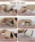 Instructional images showing installation steps for Two Pairs Heel Repair Rubber Pads For Shoes And Boots, 0.14 Inch Thick Non Slip