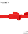 Side view of red butterfly valve lockout device for 3 and 11 thirty second inch valve head diameter water and propane shut off.