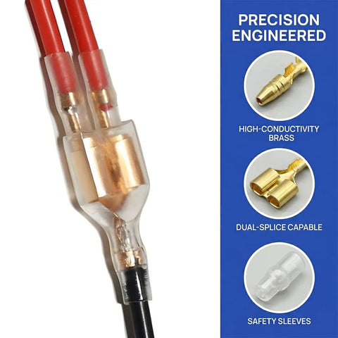 Top Tier 50 Set Double Bullet Wire Connectors For Cars Trucks And RVs Featuring Heavy Duty Brass Terminals With Silicone Insulation Sleeves clear brass wire connector with red and black cables