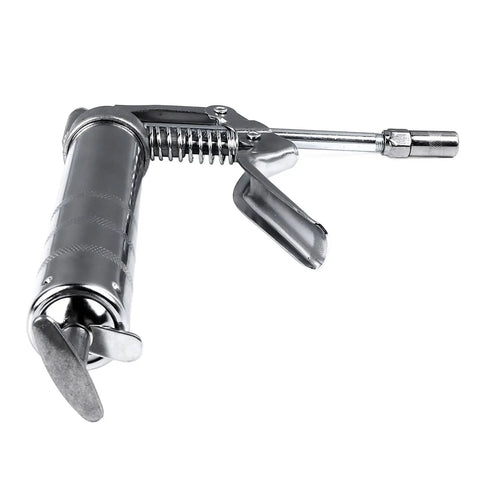 Heavy Duty 120cc Handheld Grease Gun Workhorse With Chromic Plating, Rust Resistant Metal Construction shown with trigger