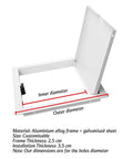 Built Tough Eight By Twelve Inch White Ceiling Access Panel, Rust Resistant Aluminum Steel Drywall Inspection Hatch with open frame.