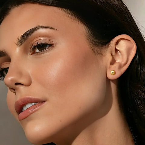 14K Gold Plated Ball Stud Earrings For Women Everyday Dainty Gold Ball Jewelry Minimalist Classic Sparkle Smooth Silhouette For A Timeless Glow Easy Everyday Accessory For Her Comfortable All Day Wear, gold ball stud on ear