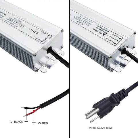All Weather 100W 12V DC LED Driver Power Supply IP67 Waterproof Outdoor Transformer with three prong plug and cable.