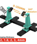 Multifunctional Welding Jig With Adjustable Cable Clamp And Slip Base For Electronics Assembly And Circuit Board Soldering showing 360° rotation and clamping range.