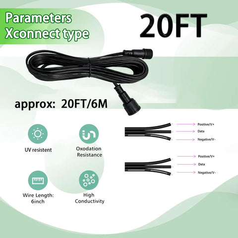 Built Tough 3 Pin Xconnect Extension Cable 10ft Drop With 18AWG Pure Copper Wire IP67 Rated Waterproof Shield For Custom LED Pixel Bars And Street Rigs Ready To Roll In A Sweet 3 Pack Lot, showing 20ft Xconnect cable with tips.