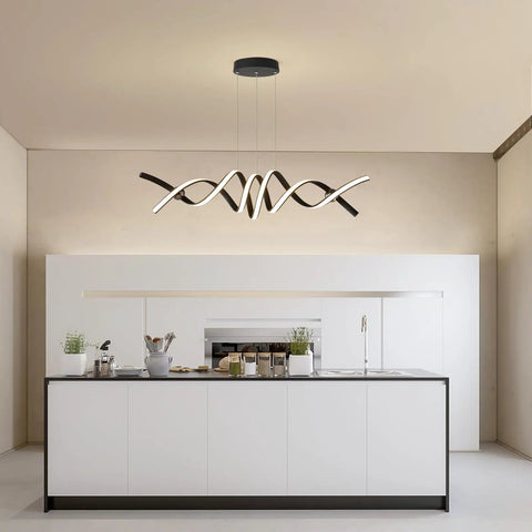 Modern LED Chandelier Pendant Lights With Dimmable Remote Control, 38W aluminum two-head fixture over kitchen island