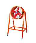 Heavy Duty 24 Inch Industrial Floor Fan Moves A Ton Of Air With Full Oscillation And Adjustable Tilt For Fast Shop Warehouse Garage Cooling Setup on a sturdy orange frame.