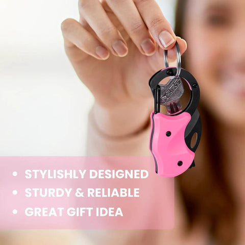 Hand holding Pink Keychain Knife For Mom Cute Box Cutter Small Pocket Knife Gadget For Everyday Carry 1.34 Inch Blade EDC Tool