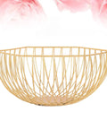 Golden Iron Fruit Basket For Fruits And Vegetables With Draining Water Feature And Geometric Wire Design Stackable Storage Organizer
