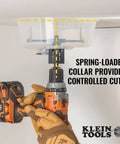 Klein Tools 53710 adjustable circle hole saw with dust bowl and vacuum port for 2–7 in openings, on cordless drill