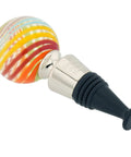 Murano Glass Bottle Stopper With Sunny Stripes, Handmade In Italy, Venetian Murano Craft, 1-1/2 inch diameter, multicolor stripe design