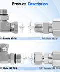 3 By 8 Inch Female NPSM Swivel To 3 By 8 Inch Male SAE ORB 90 Degree Elbow Adapter For Hydraulic Lines, J512 And J1926 Compatible, No Fuss Fitting For Tight Spots And Easy Maintenance, metal fitting diagram