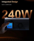Next Level External GPU Docking Station With AMD Radeon 7600M XT Graphics And Eight GB Memory, showcasing 240W GaN power module, held in hand.