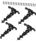 Set Of Four Retro European Style Wooden Box Hinges Built Tough For Durable Cabinet Hardware With No Sweat Installation Perfect For Diy Vintage Storage And Antique Furniture Restoration Projects, featuring black metal hinges and screws.