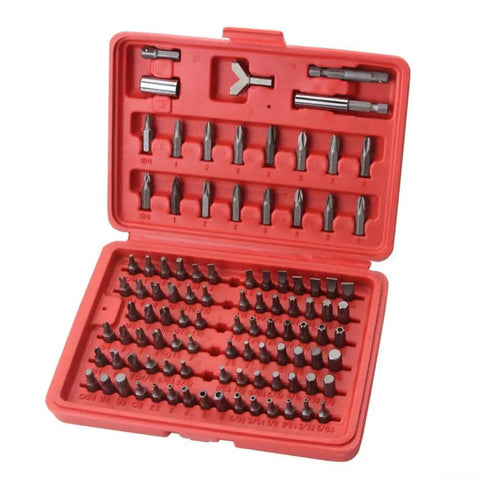 Sumsoctober Heavy Duty 100pc Magnetic Screwdriver Bit Set With Hex Star Spanner Security Tips And Adapter For Power Drill Cordless Tools And DIY Gear red case with assorted steel bits and adapter