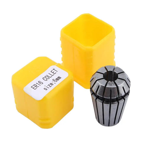 Top Tier 10Pc ER16 Spring Collet Set For CNC Lathe Milling Grabber. 6mm size steel collet with protective yellow case.