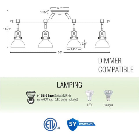 Diagram of Dope Industrial Style 23 Inch 3 Light Track Lighting with dimensions and bulb compatibility details.