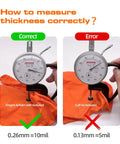 Measurement of Heavy Duty 10 Mil Nitrile Gloves With Raised Diamond Texture showing correct and incorrect thickness readings.