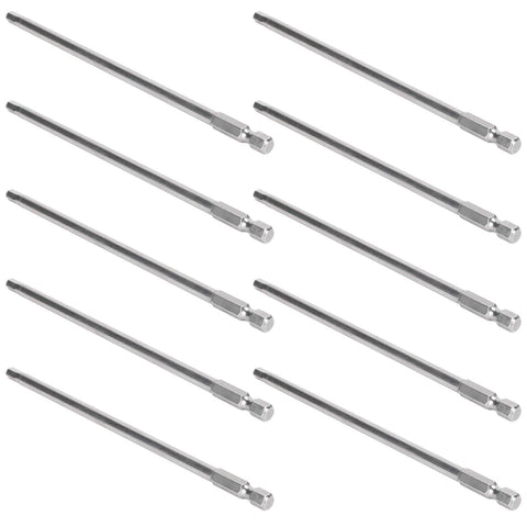Rock Solid 10 Piece Electric Screwdriver Bit Set Made From Tough S2 Alloy Steel With 5mm Hex Shafts And 150mm Length, ten bits.