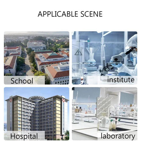 Wall Mount Lab Drying Rack Holds 27 Pegs For Test Tubes Glassware Beakers Polypropylene Construction shown in school, hospital, lab.