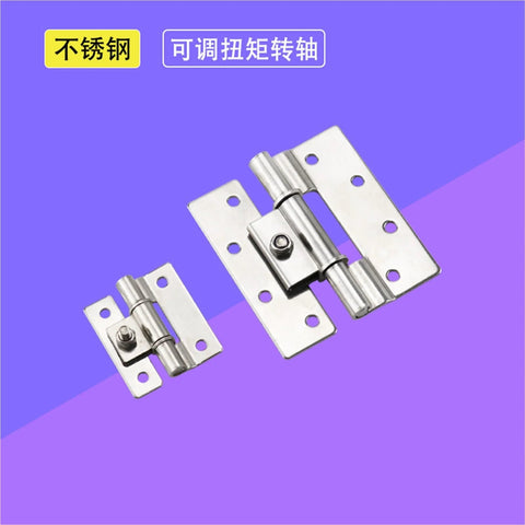 Two stainless steel adjustable torque hinges with mounting plates for industrial equipment