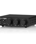 Front view of Beast 300W Per Channel Class D Stereo Amplifier for home theater and studio monitors with phono input controls.