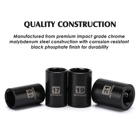 Heavy Duty Metric Shallow Impact Socket Set 10mm To 32mm Six Point Design With Extension Bar And Universal Joints Built For Pros