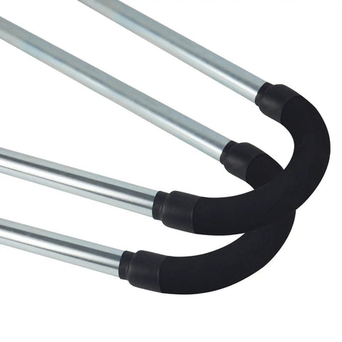 Pro Grade Ladder Stabilizer Brackets With Foam Elbows And Anti Shedding Device, metal rods with black foam elbows visible