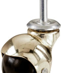 Get Your Furniture Rolling Smooth With 2 Inch Rubber Ball Casters Heavy Duty 80 Lb Rating Bright Brass Hood and 5 16 X 1 1 2 Friction Stem Swivel For Couches And Chairs 2 Pack close-up of heavy-duty brass and rubber furniture caster.