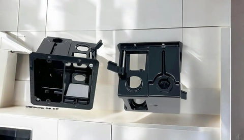 Combo Electrical And Low Voltage Old Work Box 2-Gang Cut-In Retrofit For Power And Data, black finish, shown on display