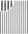 Top Shelf 30 Pack Of 44 Inch Wrought Iron Balusters With Badass Satin Black Finish straight metal bar spindles arranged in neat rows.