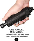 No Nonsense Air Die Grinder Crushing It At 22000 Rpm With A Straight Pneumatic Body, held in one hand for speed adjustment.