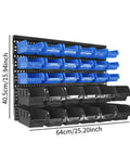 Rock Solid Heavy Duty Wall Mount Tool Organizer Rack With Thirty Spacious Compartments in blue and black, dimensions 64cm x 40.5cm.