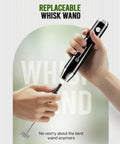 Rechargeable Handheld Milk Frother LunaFro NS Electric Foam Maker With Detachable Stainless Steel Whisk shown in hand
