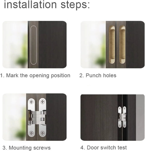 Installation steps for Heavy Duty Concealed Door Hinges For Internal Doors 180 Degree Folding Stainless Steel Butt Hinges Built In Hidden Cross Gemel