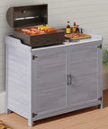 Outdoor Potting Bench With Metal Tabletop And Double Doors Cabinet, Weatherproof Garden Work Station With Adjustable Shelf