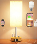 Dimmable Solid Wood Bedside Lamp With USB C Ports Compact Nightstand Light For Bedroom Or Living Room Built In USB Outlet Bulb Included
