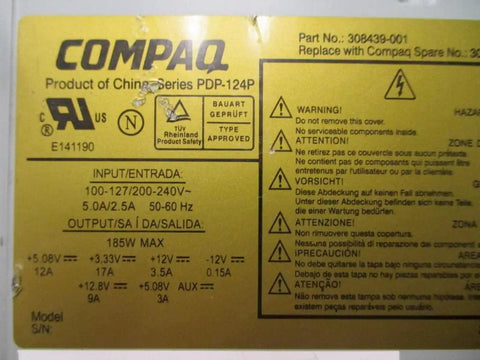 185W PFC DC Switching Power Supply For Biz PCs And Workstations Refurbished 308439-001 label