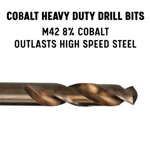 Close-up of 29 Piece M42 Cobalt Screw Machine Drill Bit Set Stub Length A Through Z Sizes Gold Oxide Finish for Stainless Steel