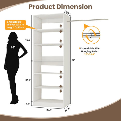 Product dimensions for Closet Glow Up Heavy Duty Wood Tower With 6 Shelves, White Shoe Rack Cabinet For Walk In Closet, Solid Space Saver Organizer.