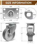 Technical diagram of 4 Inch Heavy Duty Cast Iron Caster Wheels Set Of 4 With 1600 Lb Load Capacity showing dimensions and construction details.