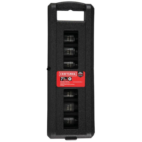 Torx Bit Socket Set For One Half Inch Drive Built Tough Seven Piece Corrosion Resistant Black Oxide Finish in case