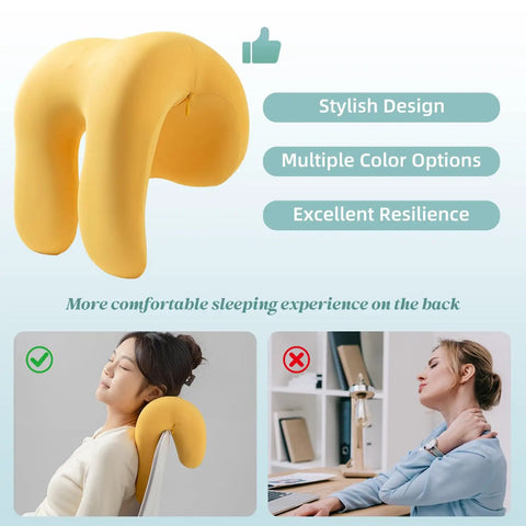 Office Chair Neck Pillow Memory Foam Ergonomic Nap Pillow Headrest Accessory For Desk Home Office And Gaming Chairs With Easy Hanging Install And Comfy Natural Drape Neck Support in yellow color, depicting its stylish design and use.