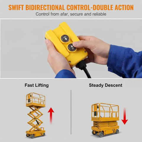 Heavy Duty 12V DC Hydraulic Power Unit With 8 Quart Steel Tank control switch for bidirectional action on lift platforms.