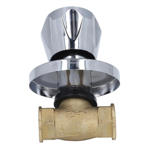 Heavy Duty Brass Water Valve 1/2 Inch Female Npt Thread Fitting showing top view with chrome handle and brass body.