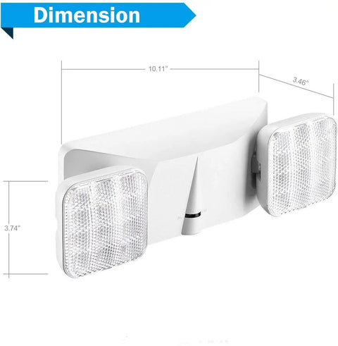 Four Pack White LED Exit Signs With Two Head Emergency Lights UL Listed Indoor Commercial Pro Grade Quality dimensions shown